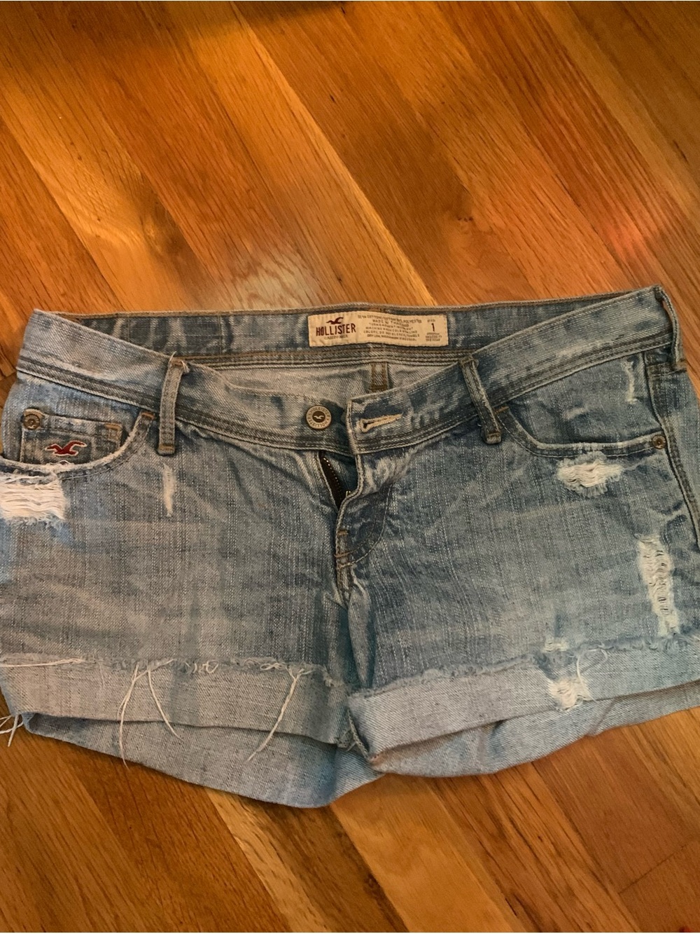 Hollister Light Blue Distressed Cuffed Denim Shorts